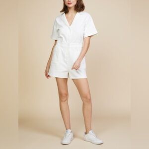 Skies Are Blue White Collared Denim Romper NWT